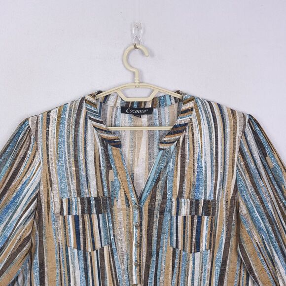 Cocomo Top Shirt Womens Size 2X Popover Button Split Neck 3/4 Roll Tab Sleeve - Picture 3 of 11